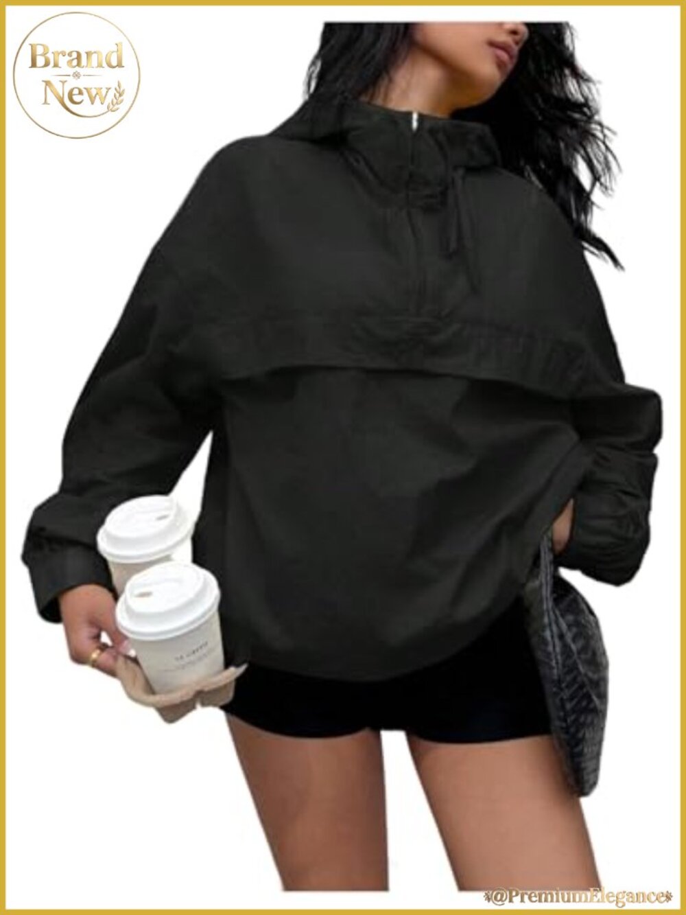 SHENHE Lightweight Quarter Zip Windbreaker Jacket Hooded Packable Travel